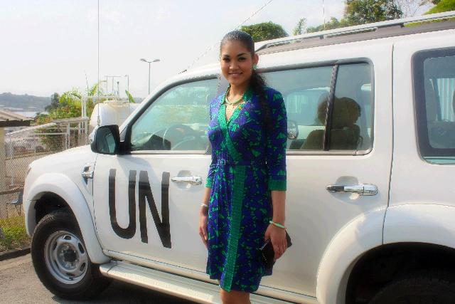 Arti Cameron with UN vehicle