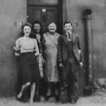 Esther Bruce with Granny Johnson, Kathy and Michael, outside "lucky" 13 Dieppe Street