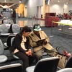 Two passengers from BW 483 in Trinidad waiting on their rescheduled flight to Guyana