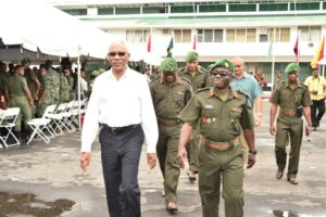 President David Granger and Chief of Staff of the Guyana Defence Force, making their way onto the Drill Square, Camp Ayanganna