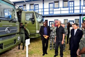 President Granger and Ambassador of the People's Republic of China to Guyana, Mr. Cui Jianchun Inspecting vehicles