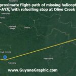 Flightpath of the missing Bell 412 helicopter 8R-AYA, based on Chiief of Staff Omar Khan's press briefing